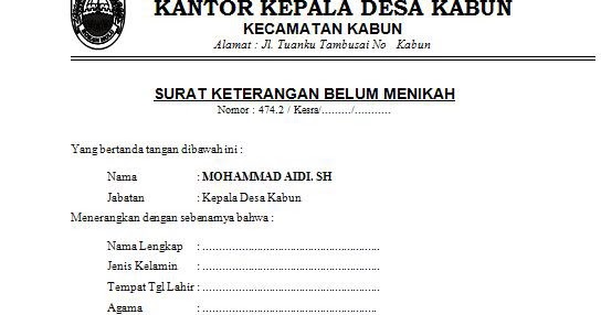 Detail Contoh Surat Keterangan Belum Nikah Nomer 55