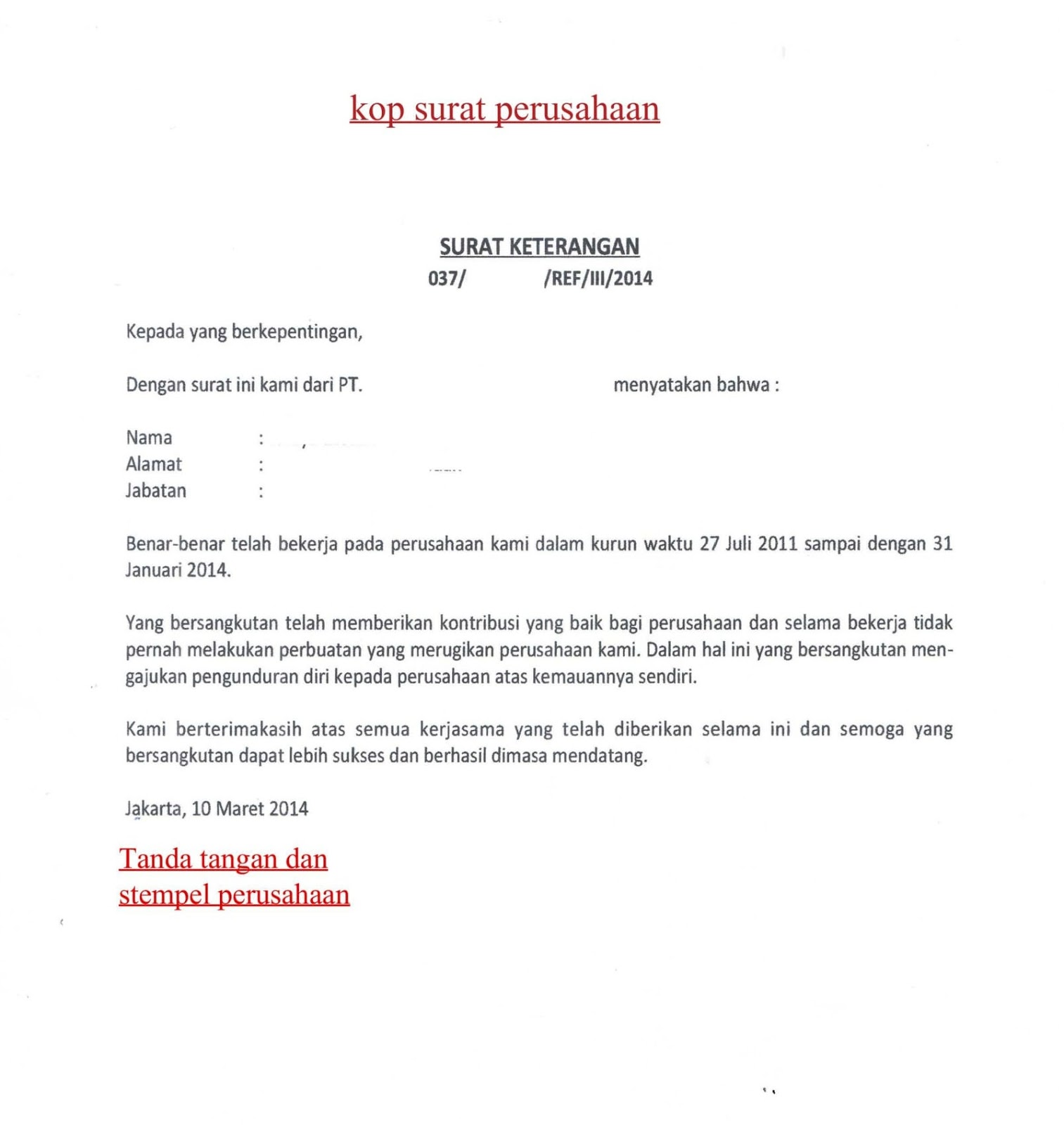 Detail Contoh Surat Keterangan Berhenti Kerja Nomer 6