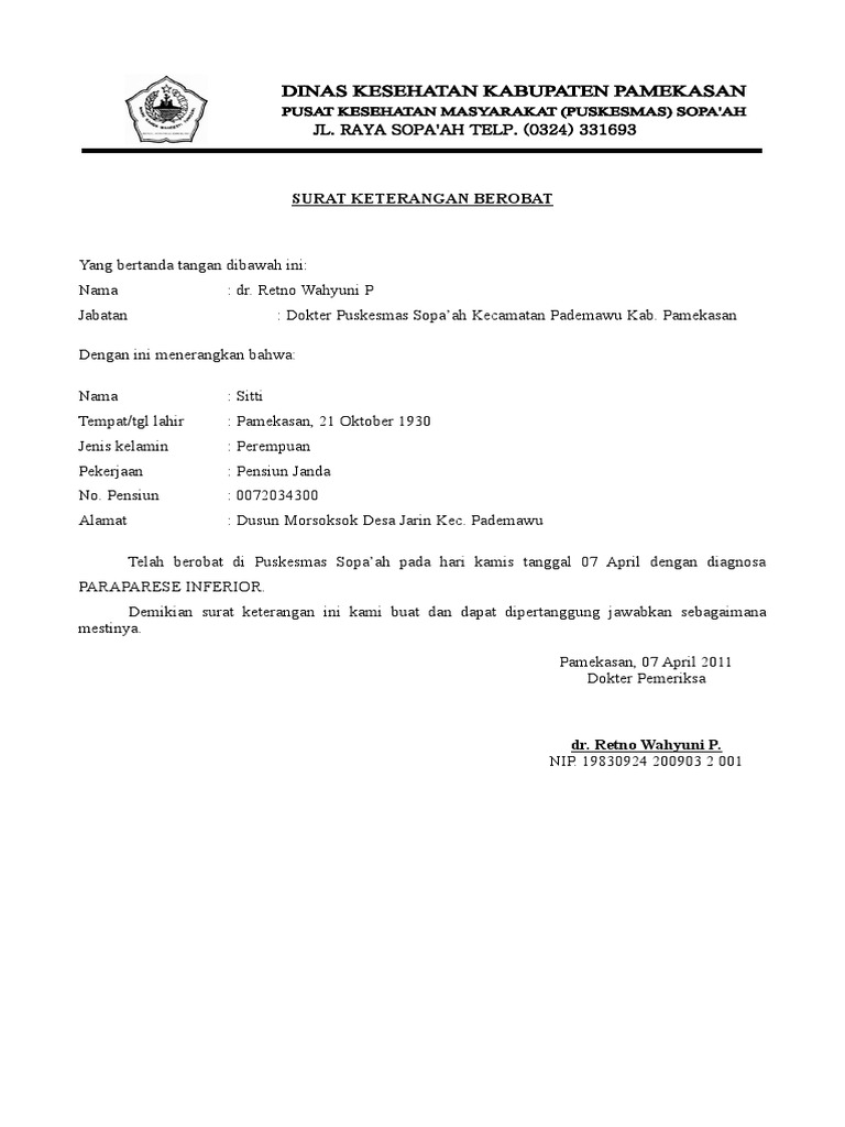 Detail Surat Keterangan Berobat | Pdf