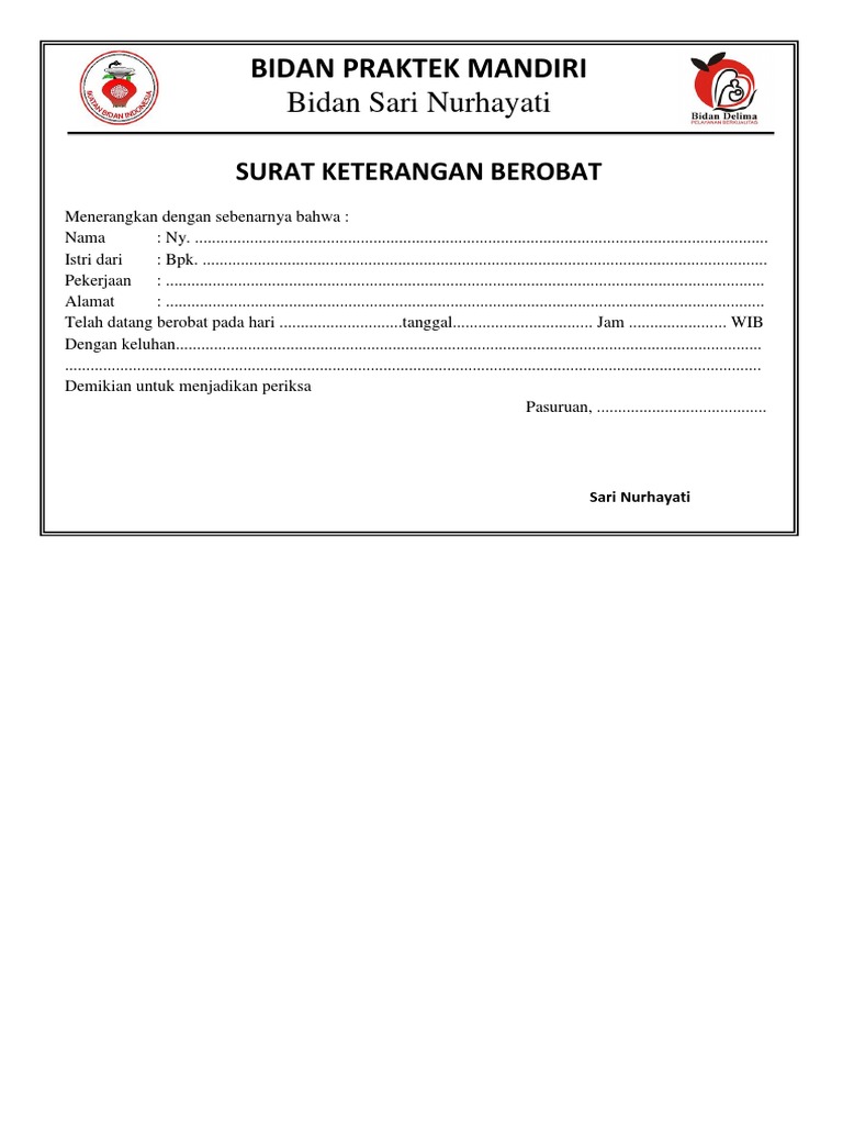 Detail Contoh Surat Keterangan Berobat Nomer 8