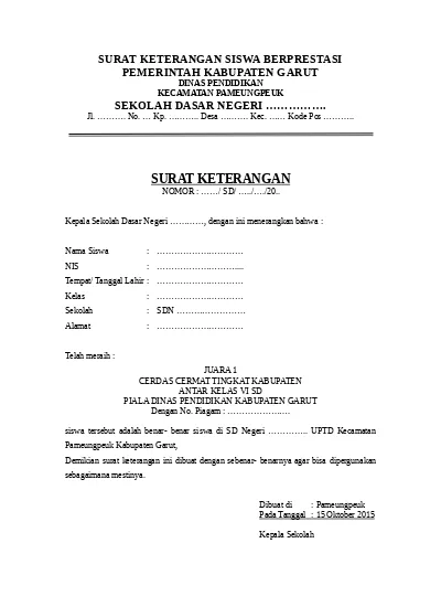 Detail Contoh Surat Keterangan Berprestasi Nomer 6