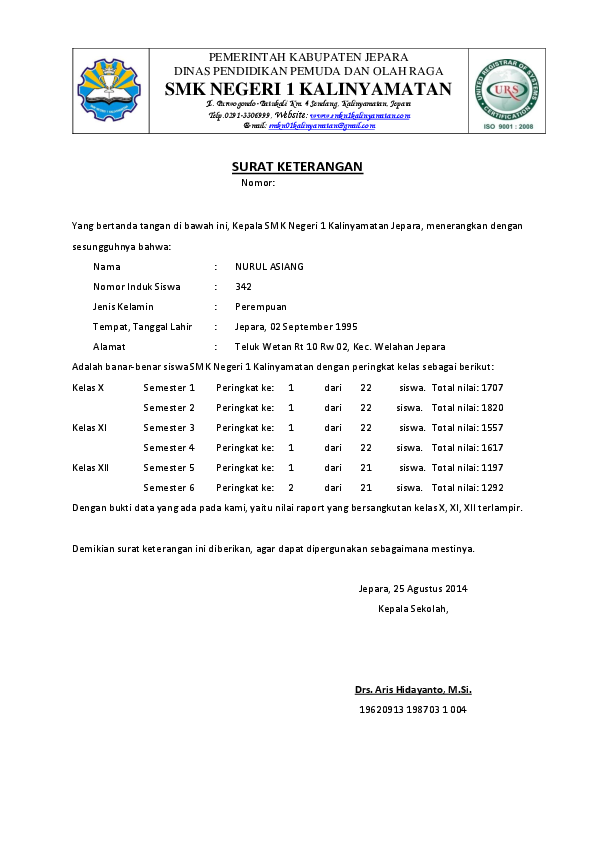 Detail Contoh Surat Keterangan Berprestasi Di Sekolah Nomer 27