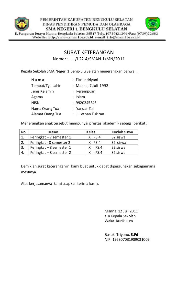 Detail Contoh Surat Keterangan Berprestasi Di Sekolah Nomer 30