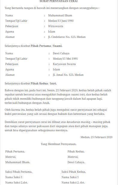 Detail Contoh Surat Keterangan Cerai Nomer 37