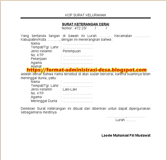 Detail Contoh Surat Keterangan Cerai Dari Kepala Desa Nomer 28