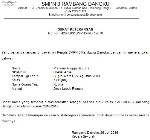 Detail Contoh Surat Keterangan Dari Kepala Sekolah Nomer 7