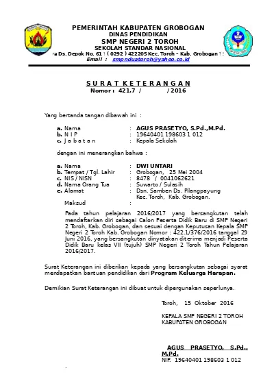 Detail Contoh Surat Keterangan Diterima Sekolah Nomer 3