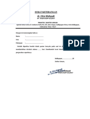 Detail Contoh Surat Keterangan Dokter Download Nomer 16