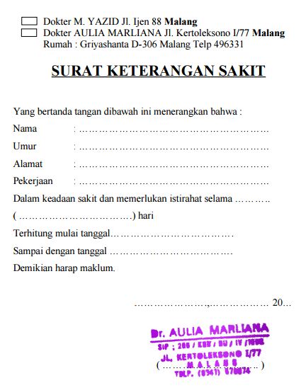 Detail Contoh Surat Keterangan Dokter Download Nomer 22