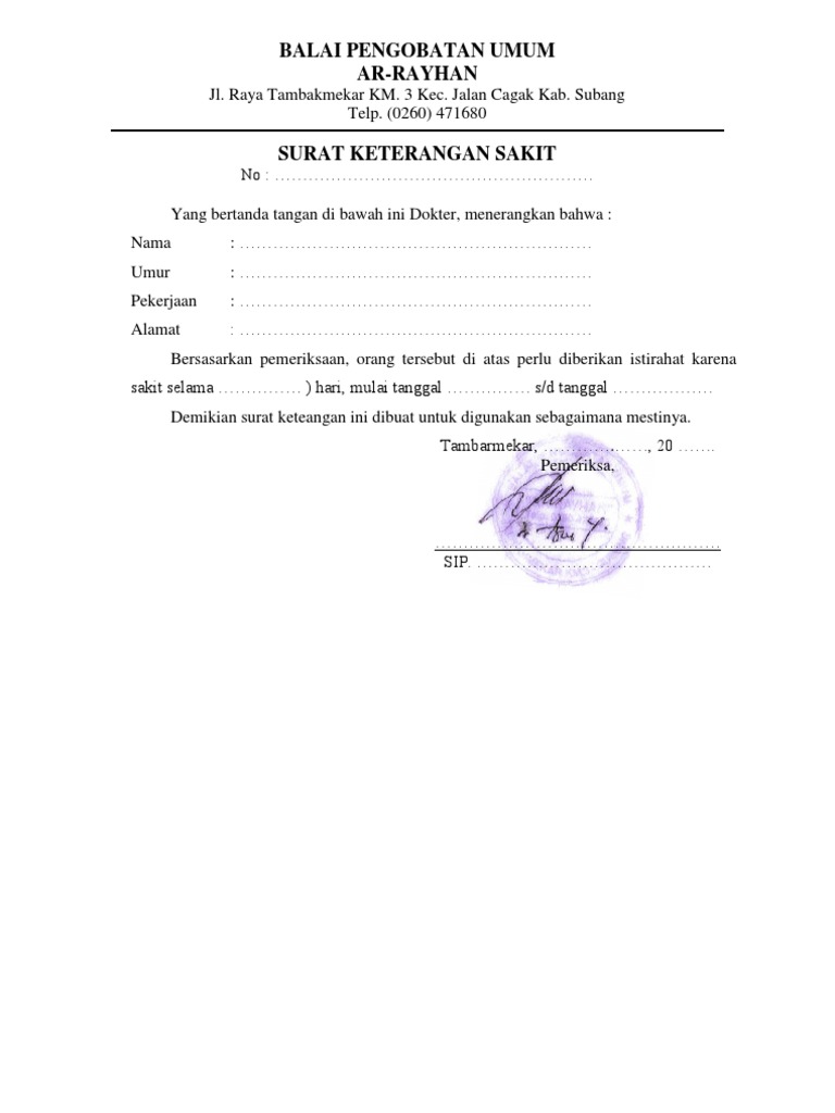 Detail Contoh Surat Keterangan Dokter Download Nomer 6