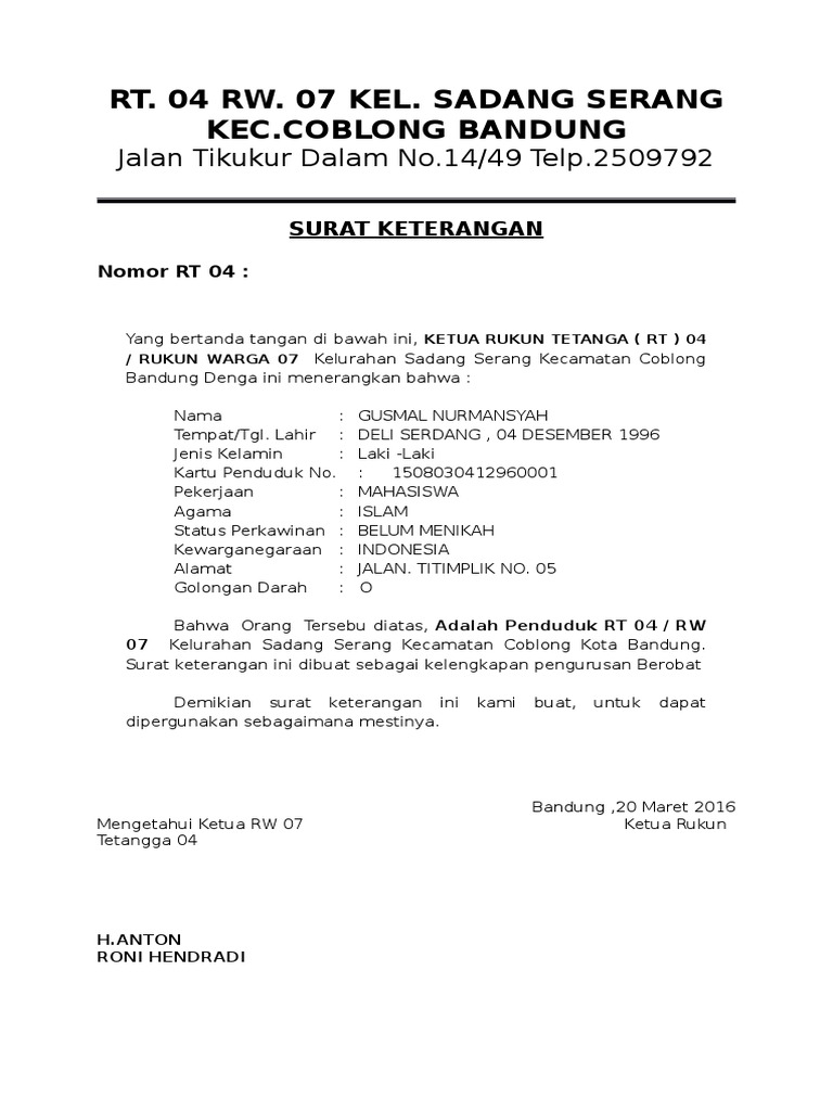 Detail Contoh Surat Keterangan Domisili Dari Rt Nomer 23
