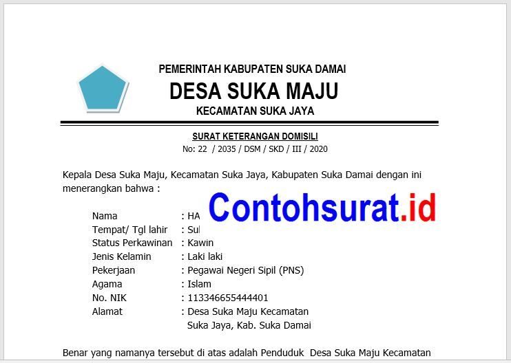 Detail Contoh Surat Keterangan Domisili Desa Nomer 54