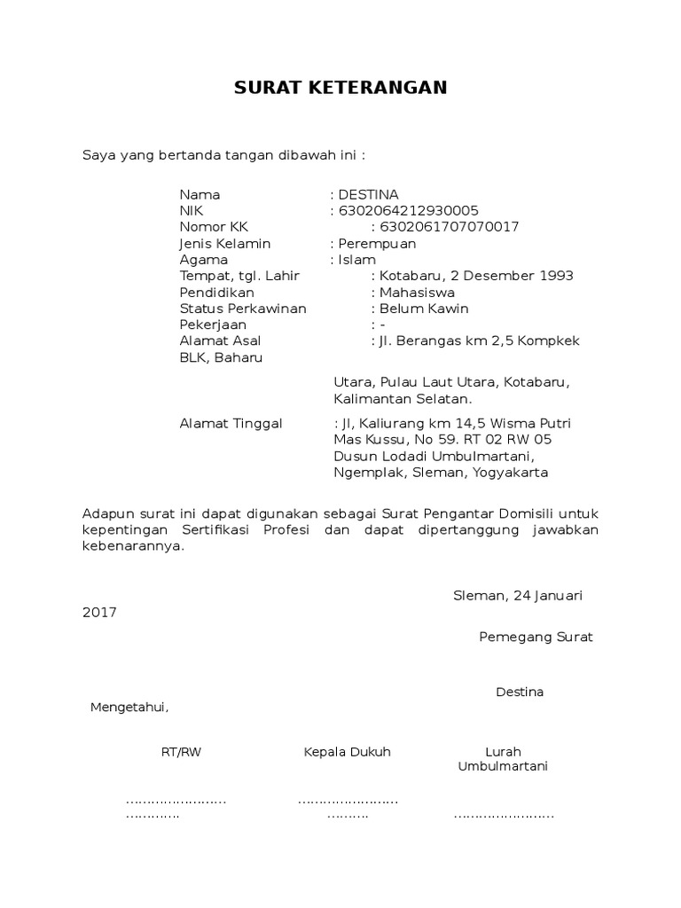 Detail Contoh Surat Keterangan Domisili Rt Nomer 41