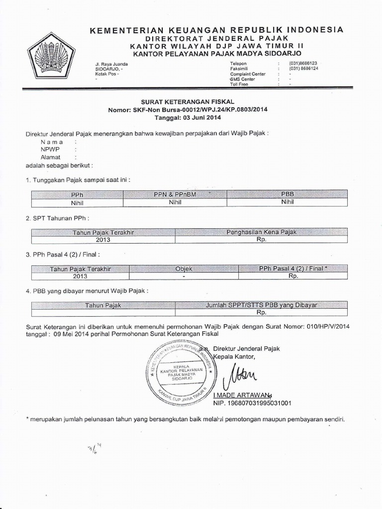 Detail Contoh Surat Keterangan Fiskal Nomer 5