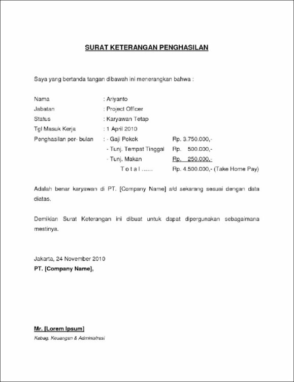 Detail Contoh Surat Keterangan Gaji Orang Tua Nomer 7