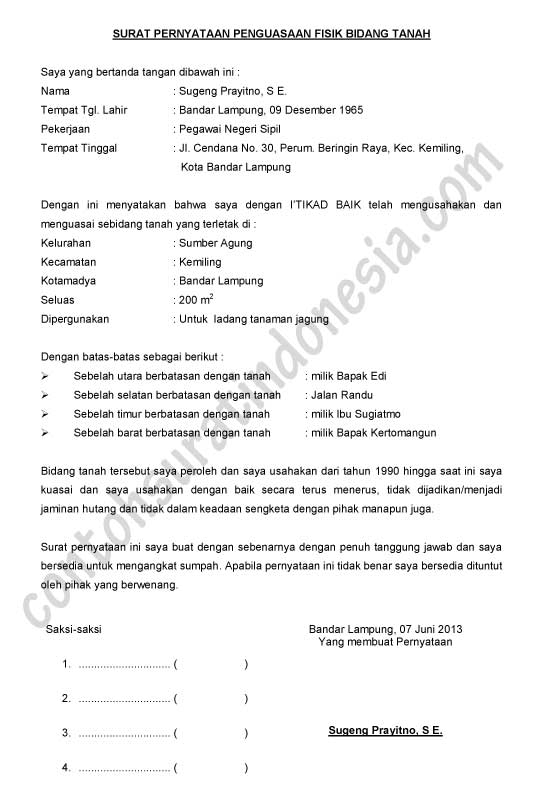 Detail Contoh Surat Keterangan Hak Milik Tanah Nomer 16