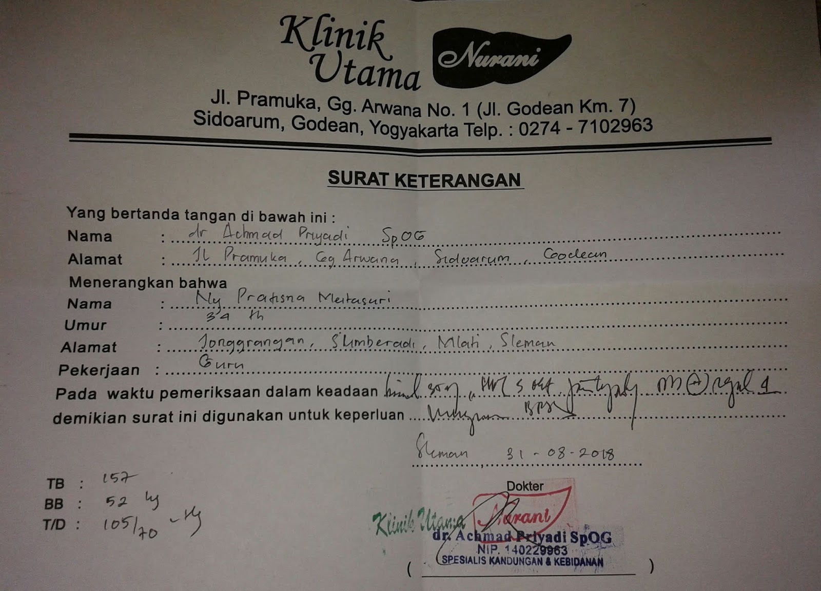 Detail Contoh Surat Keterangan Hamil Dari Bidan Nomer 4