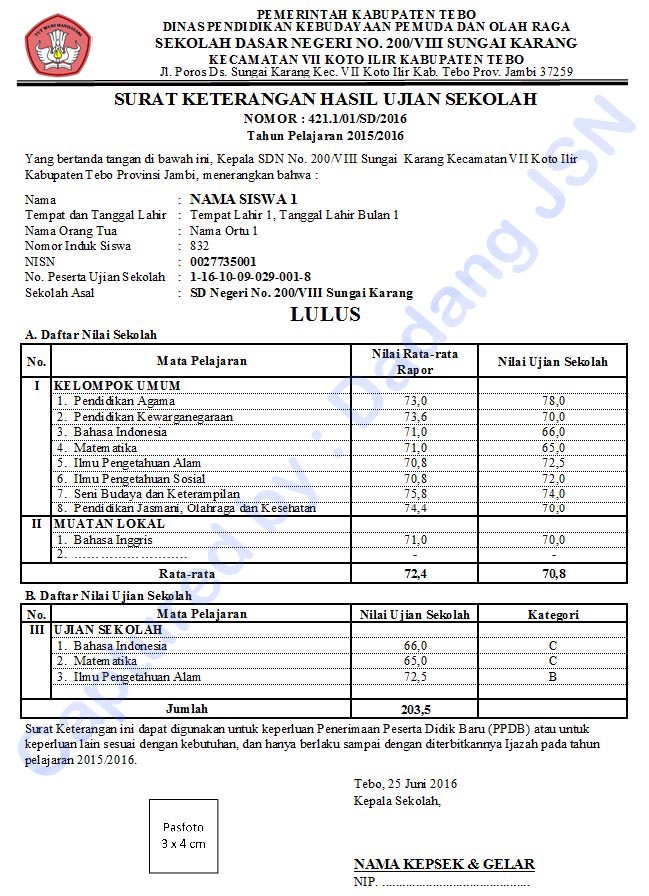 Contoh Surat Keterangan Hasil Ujian Nasional - KibrisPDR