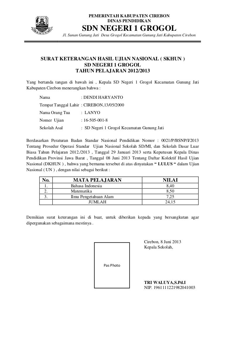 Detail Contoh Surat Keterangan Hasil Ujian Nasional Nomer 10