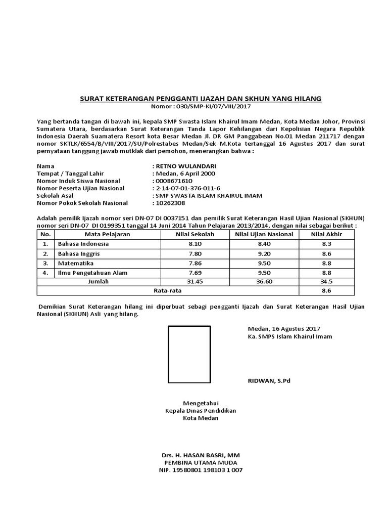 Detail Contoh Surat Keterangan Hasil Ujian Nasional Nomer 51