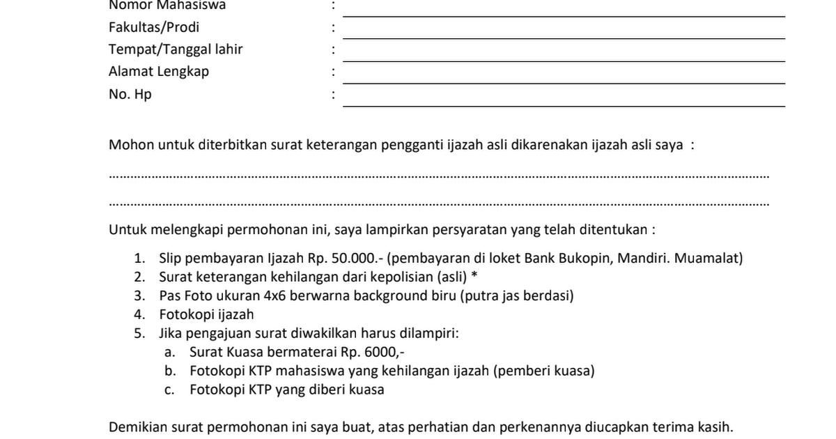 Detail Contoh Surat Keterangan Hilang Ijazah Nomer 22