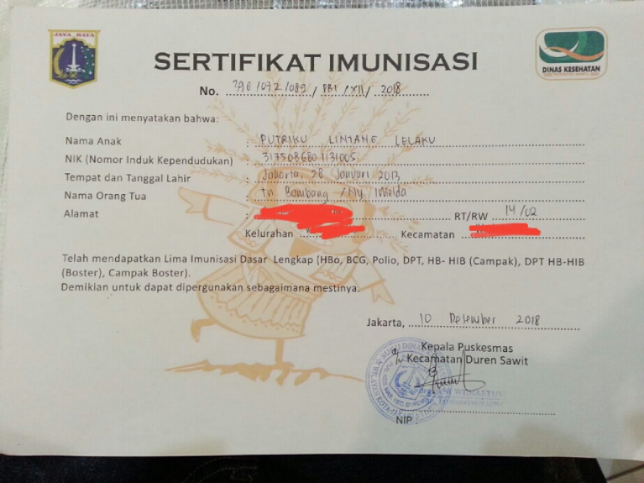 Detail Contoh Surat Keterangan Imunisasi Anak Nomer 33