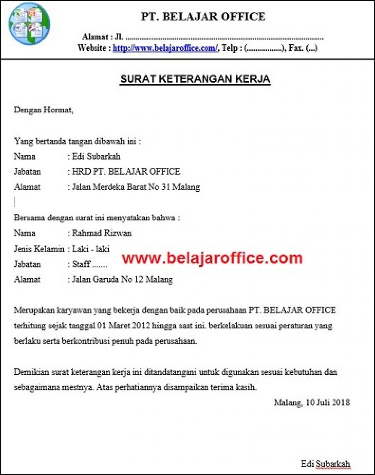 Detail Contoh Surat Keterangan Karyawan Nomer 28