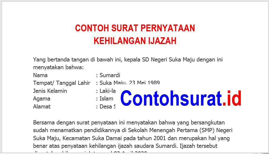 Detail Contoh Surat Keterangan Kehilangan Dokumen Nomer 34