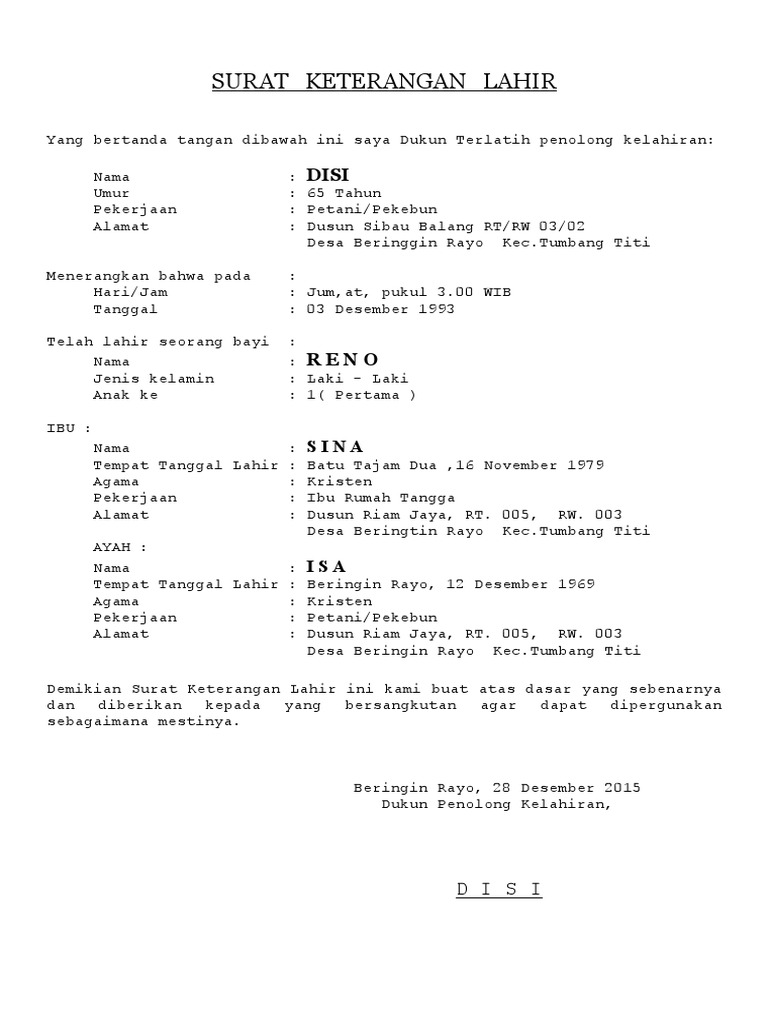Detail Contoh Surat Keterangan Kelahiran Dari Desa Nomer 17