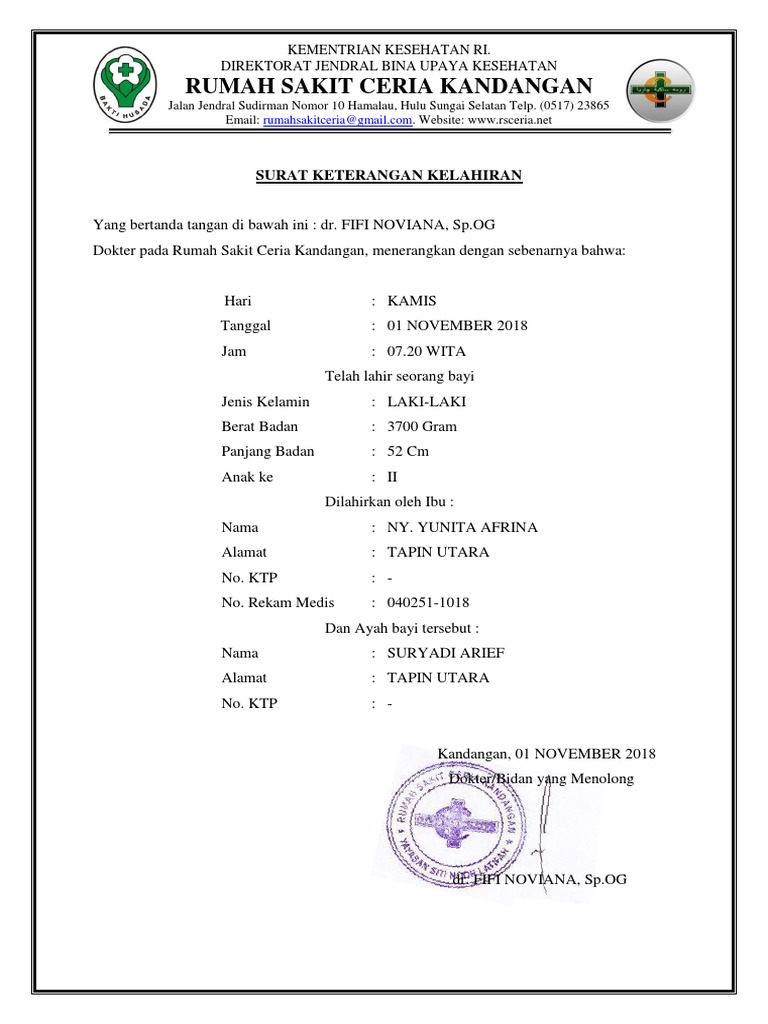 Detail Contoh Surat Keterangan Kelahiran Dari Desa Nomer 36