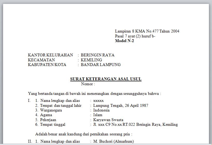 Download Contoh Surat Keterangan Keluarga Dari Lurah Nomer 8