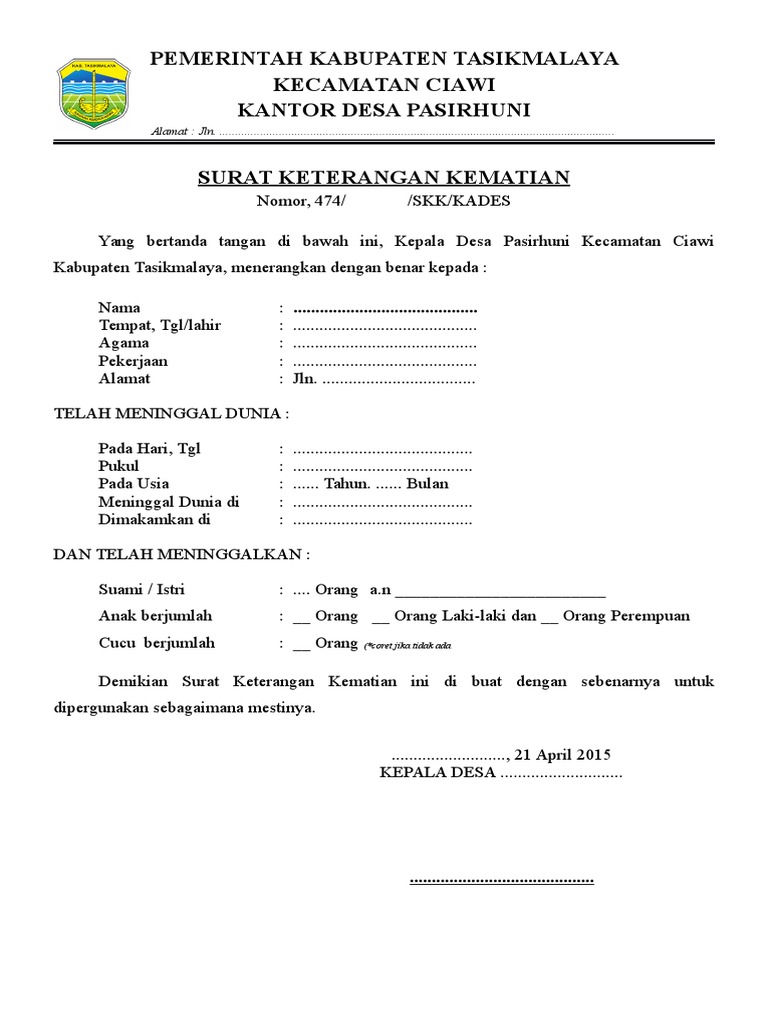 Detail Contoh Surat Keterangan Kematian Dari Desa Nomer 12