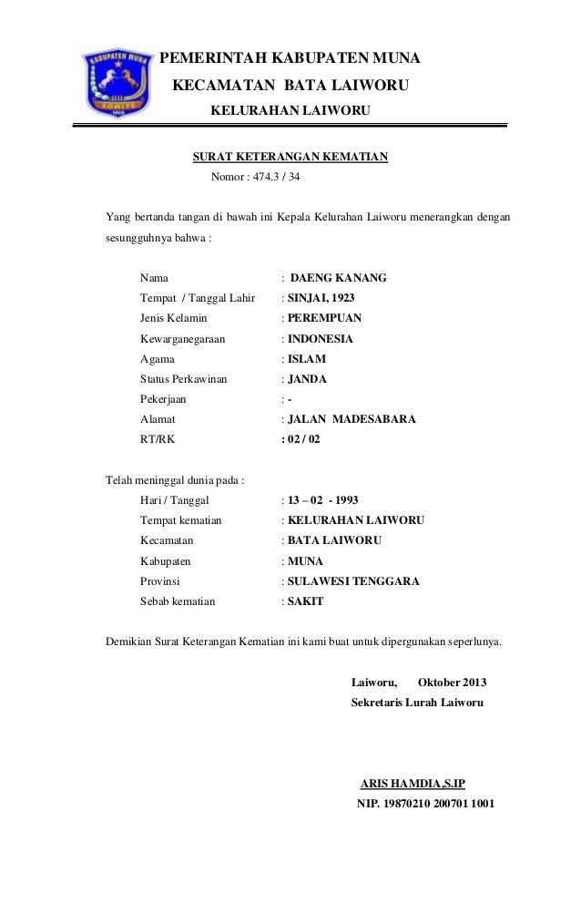Detail Contoh Surat Keterangan Kematian Dari Desa Nomer 49