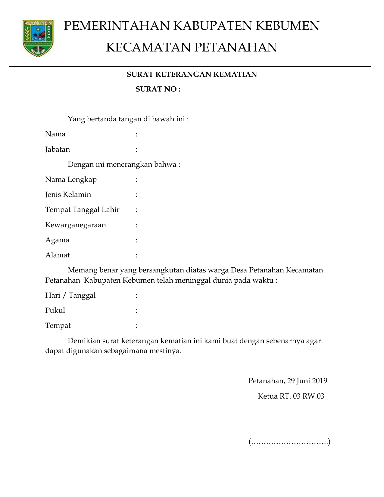 Detail Contoh Surat Keterangan Kematian Dari Kelurahan Nomer 49