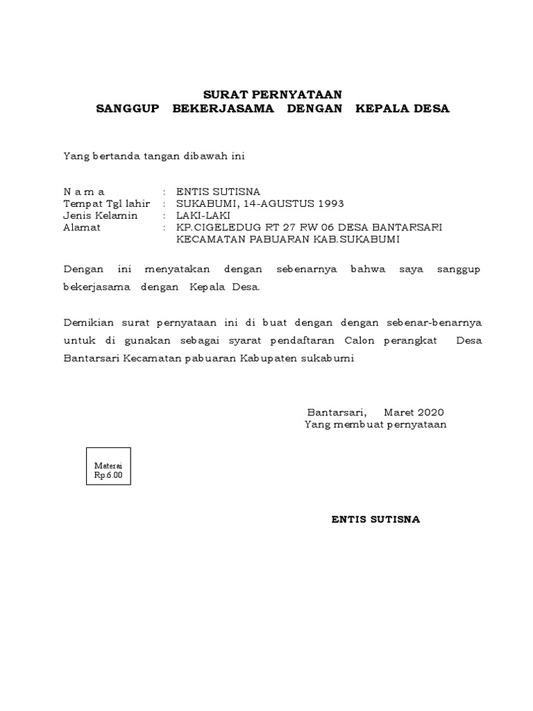 Detail Contoh Surat Keterangan Kepala Desa Nomer 25