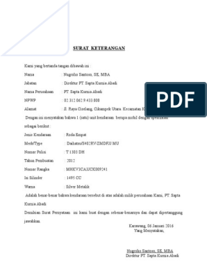 Detail Contoh Surat Keterangan Kepemilikan Kendaraan Nomer 3