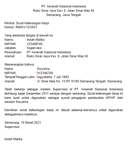 Detail Contoh Surat Keterangan Kerja Dari Perusahaan Nomer 43