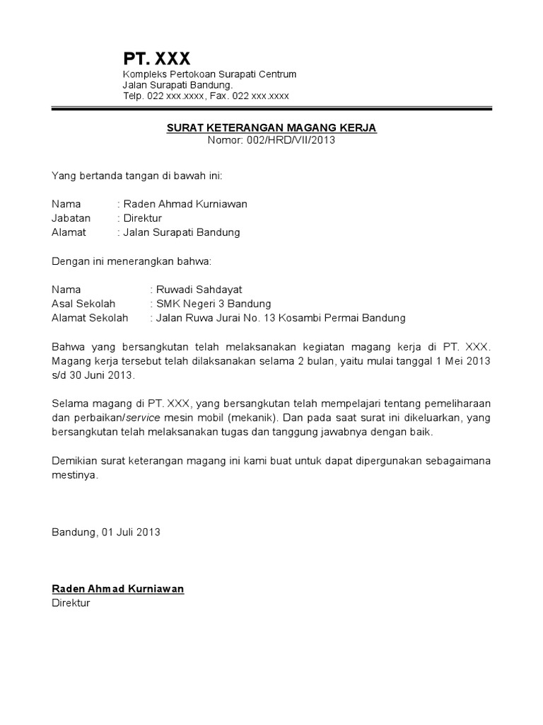 Detail Contoh Surat Keterangan Kerja Praktek Nomer 5