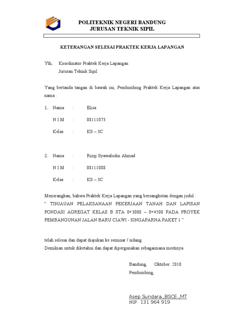 Detail Contoh Surat Keterangan Kerja Praktek Nomer 55