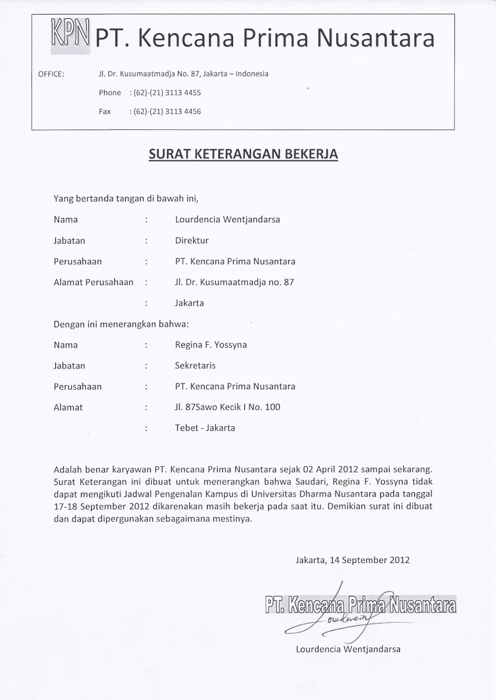 Detail Contoh Surat Keterangan Kerja Untuk Kpr Nomer 57