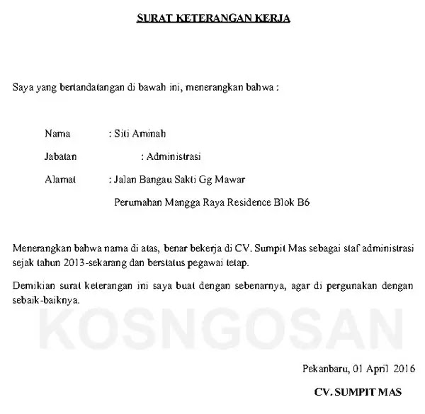 Detail Contoh Surat Keterangan Kerja Yang Baik Dan Benar Koleksi Nomer 34