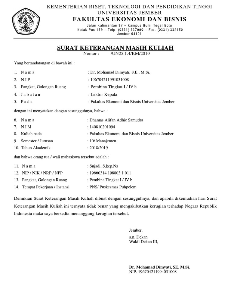 Detail Contoh Surat Keterangan Kuliah Nomer 20