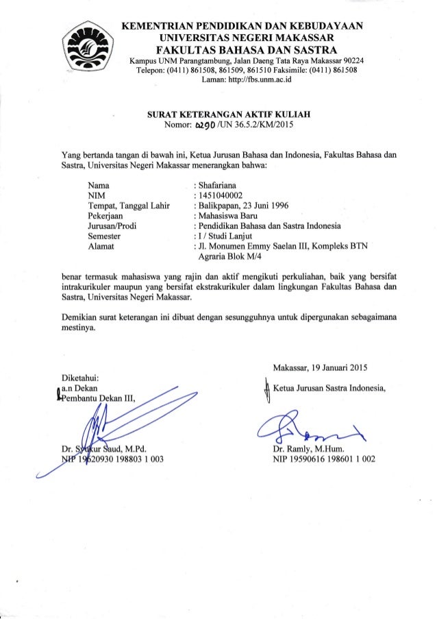 Contoh surat keterangan kuliah di universitas