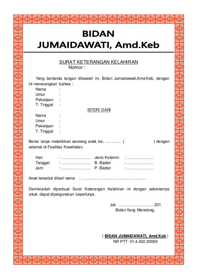 Contoh Surat Keterangan Lahir Dari Bidan Doc - KibrisPDR