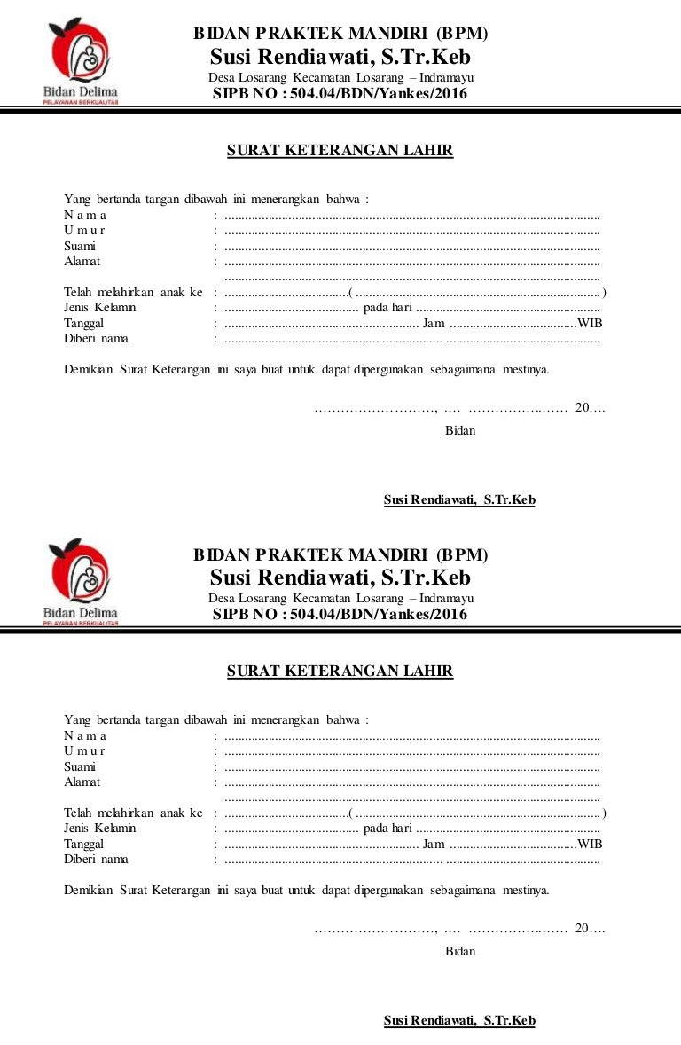 Detail Contoh Surat Keterangan Lahir Dari Bidan Doc Nomer 3