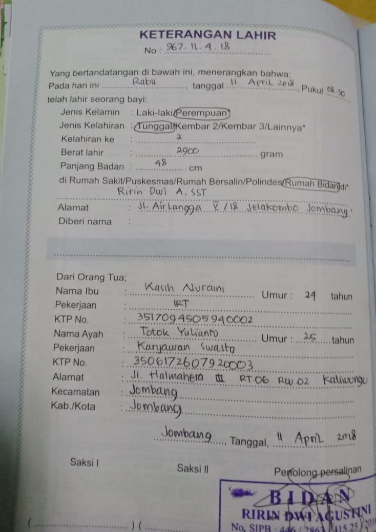 Detail Contoh Surat Keterangan Lahir Dari Bidan Doc Nomer 25