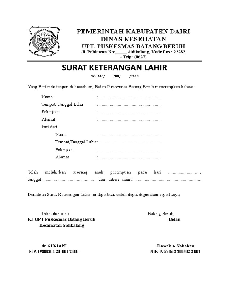 Detail Contoh Surat Keterangan Lahir Dari Bidan Doc Nomer 6