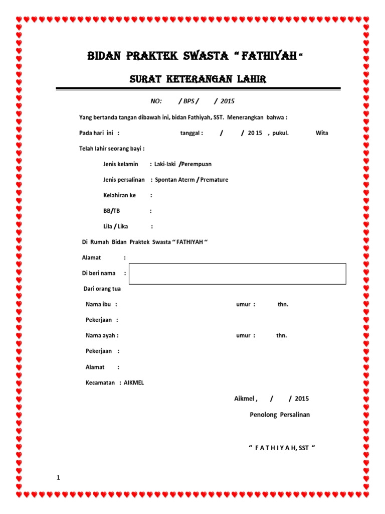 Detail Contoh Surat Keterangan Lahir Dari Bidan Doc Nomer 9
