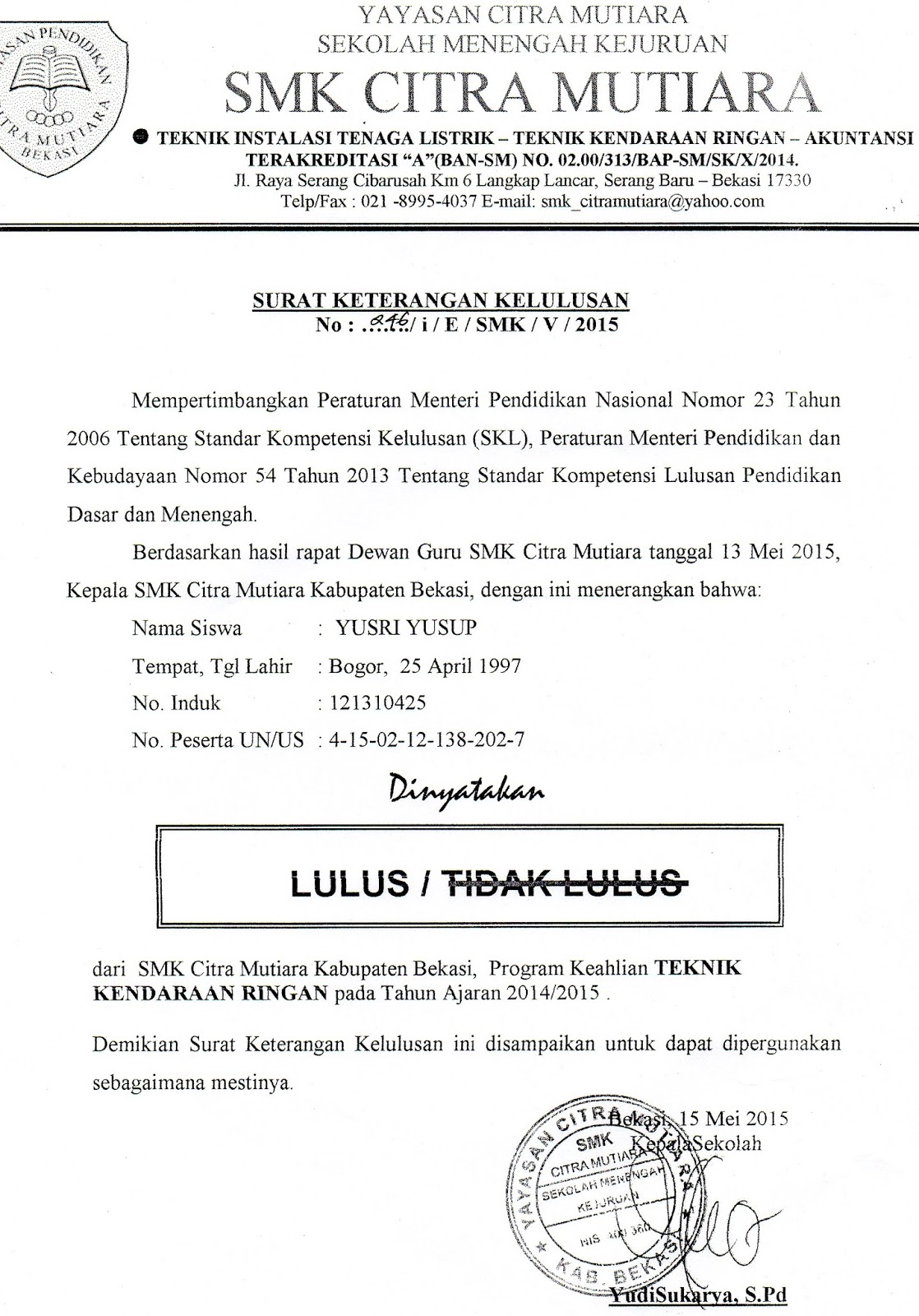 Detail Contoh Surat Keterangan Lulus Nomer 9