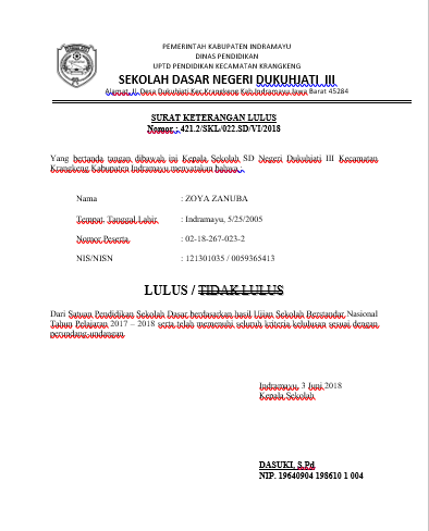 Detail Contoh Surat Keterangan Lulus Sd 2019 Nomer 14